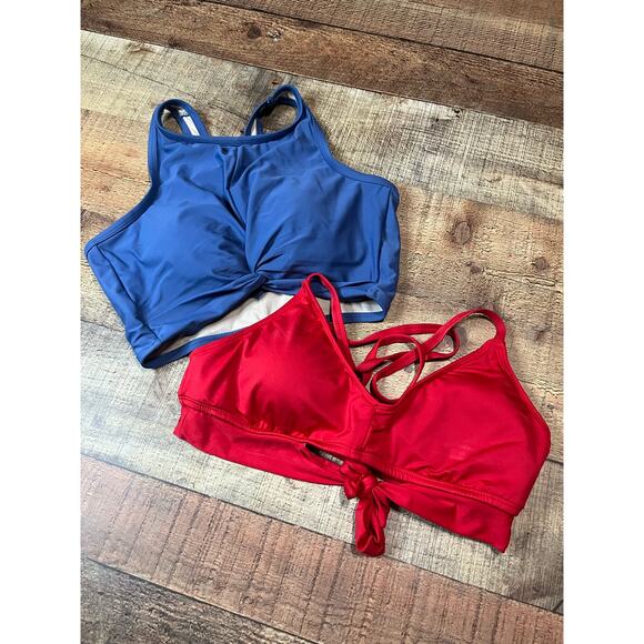 Kona Sol | BUNDLE Blue Halter Twist Red Strappy Bikini No Underwire Top Sz M - Picture 1 of 8